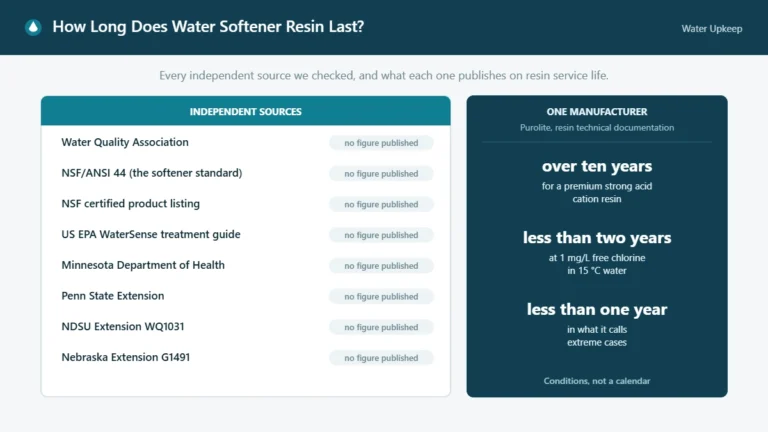 Comparison showing eight independent sources publishing no resin service life alongside one resin manufacturer’s conditional figures.